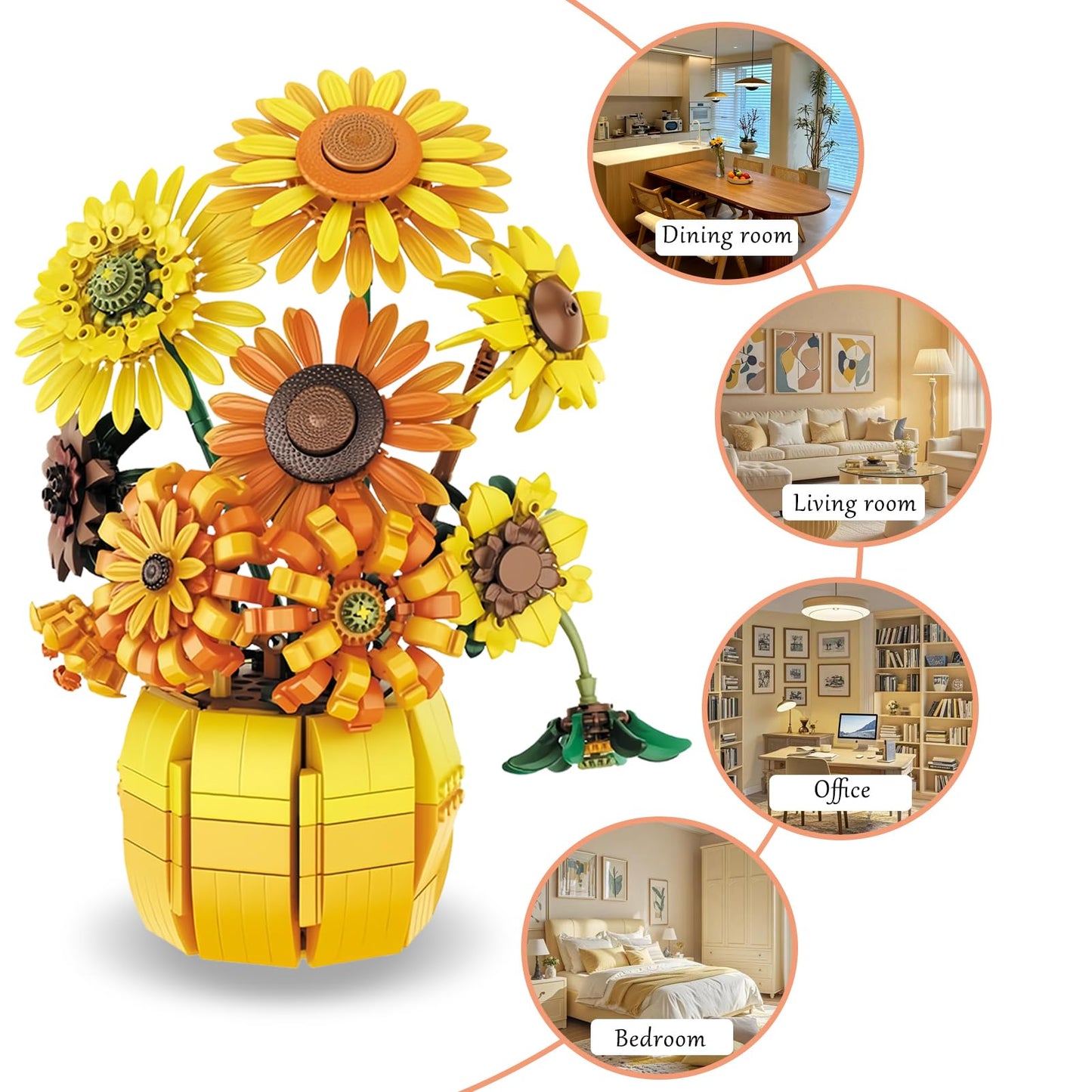 YYMayLsh Sunflowers Building Set, 1009PCS Plastic Home Decor for Adults, 5"x9"x11", Yellow/Orange, Van Gogh Prints Art