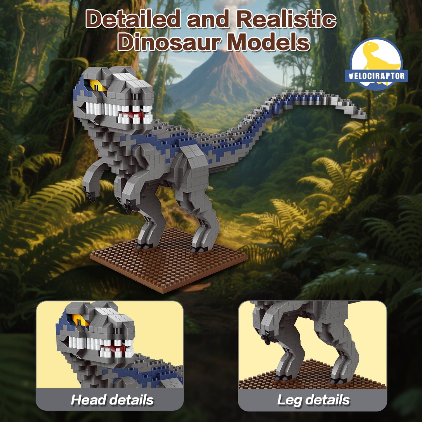 IBLOTIME Raptor Dinosaur Building Set - 870PCS, Jurassic Micro Bricks Dino Figures Model Kit with Display Base for Adults and Ki