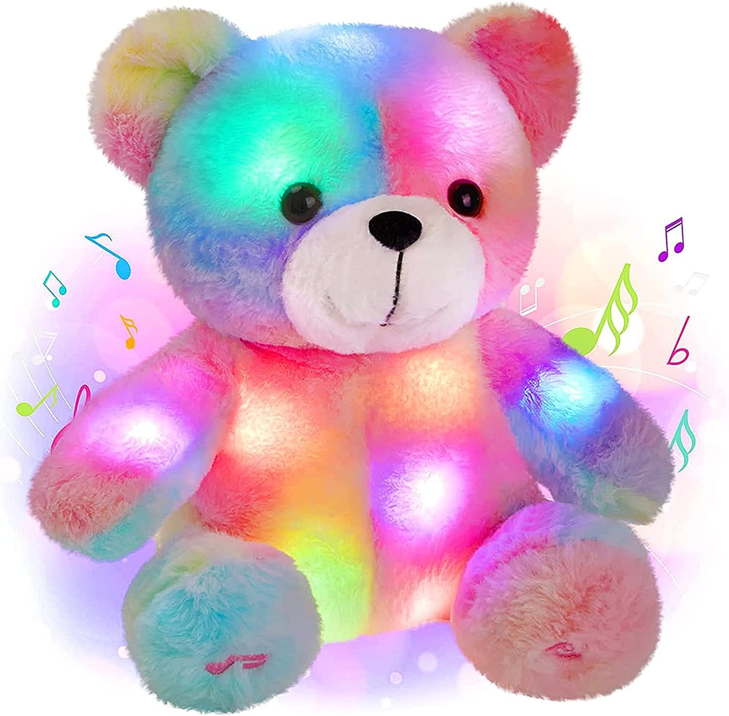 Sencu Teddy Bear Stuffed Animal,12 Inch Light Up Music Bears Soft Stuff Animals Cute Led Plush Toys Birthday Mother'S Day Valent