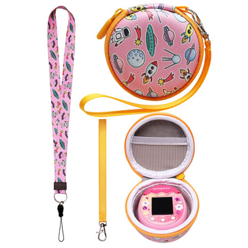 Ltgem Case Compatible With Tamagotchi Pix/Tamagotchi Original/Tamagotchi Nano X/Tamagotchi Hello Kitty/Tamagotchi Uni, Protective Carrying Electronic Pets Case With Lanyard Neck Strap(Pink Space)