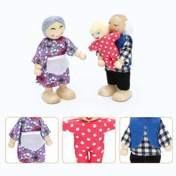 Onest 8 Pieces Wooden Dollhouse Family Set Mini People Figures Sets Dollhouse Dolls Wooden Doll Family Pretend Play Figures Acce