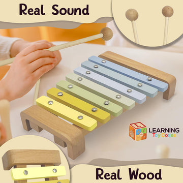 Natural Wooden Toddler Musical Instruments - Montessori Musical Instruments For Toddlers 1-3 Grades – Colorful Kids Xylophone Tambourine Maracas Shaker Egg Castanet Baby Musical Instruments