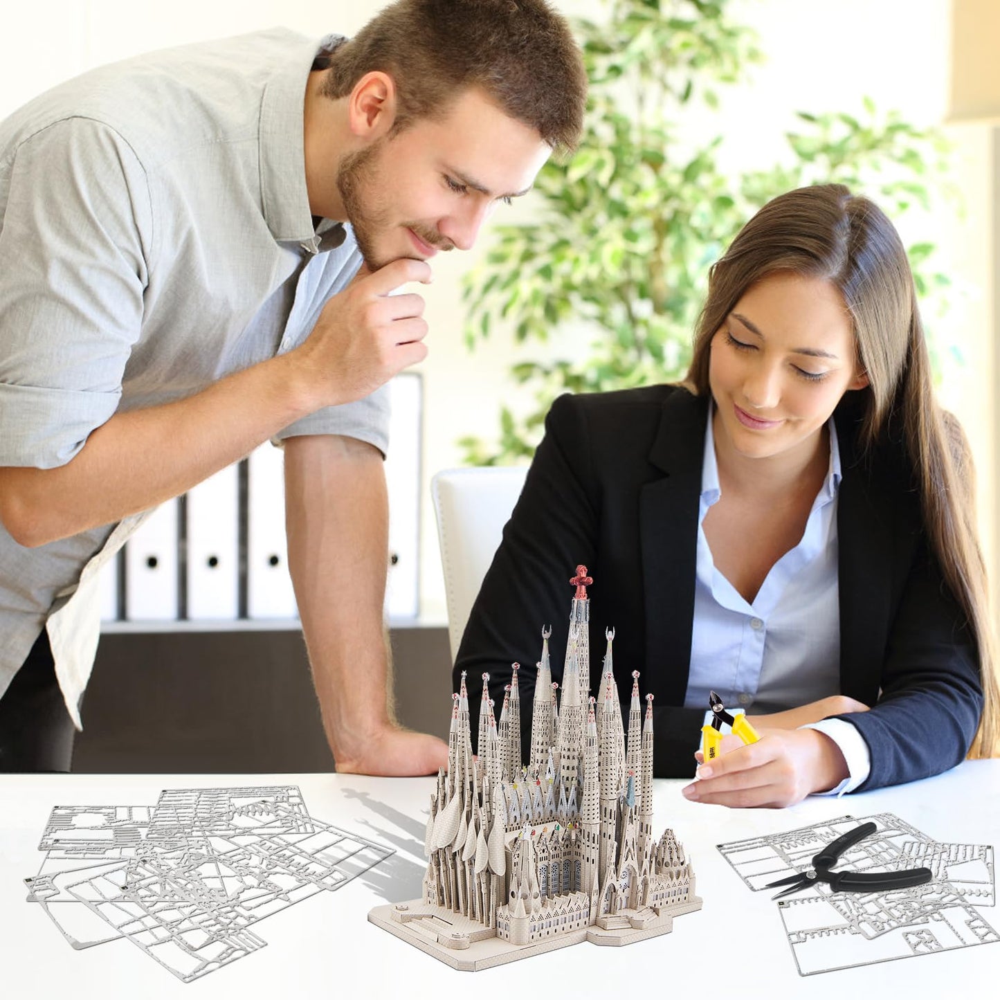 Piececool 3D Metal Puzzles For Adults And Teens, La Sagrada Família Metal Model Kit, Challenge Spanish Cathedral Brain Teaser Architecture Building Blocks Puzzle, 450 Pcs