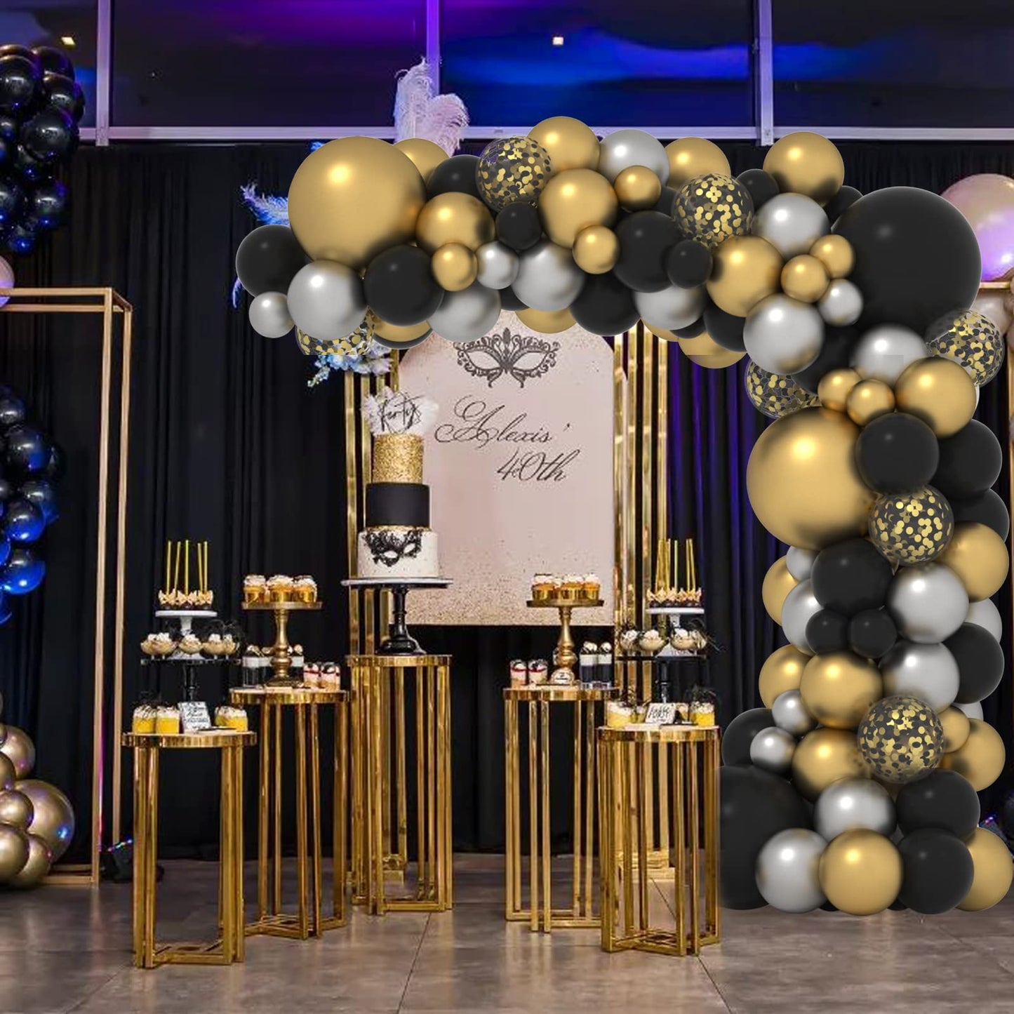 Black And Gold Balloons Arch Kit 125Pcs Metallic Gold Sliver Black Balloons 5/12/18 Inch Black And Gold Grad Balloon Garland Arc
