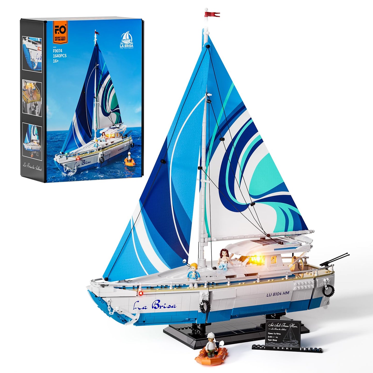 FUNWHOLE Sailboat La Brisa Lighting Building-Bricks Set - City Yacht 1640 Pcs Collection Display Set for mature-themeds and Technic Lovers