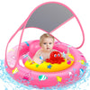 Baby Pool Float with Canopy, Inflatable Baby Swim Float with UPF50+ Sun Protection, Toddler Infant Pool Float with Toy Play Cons