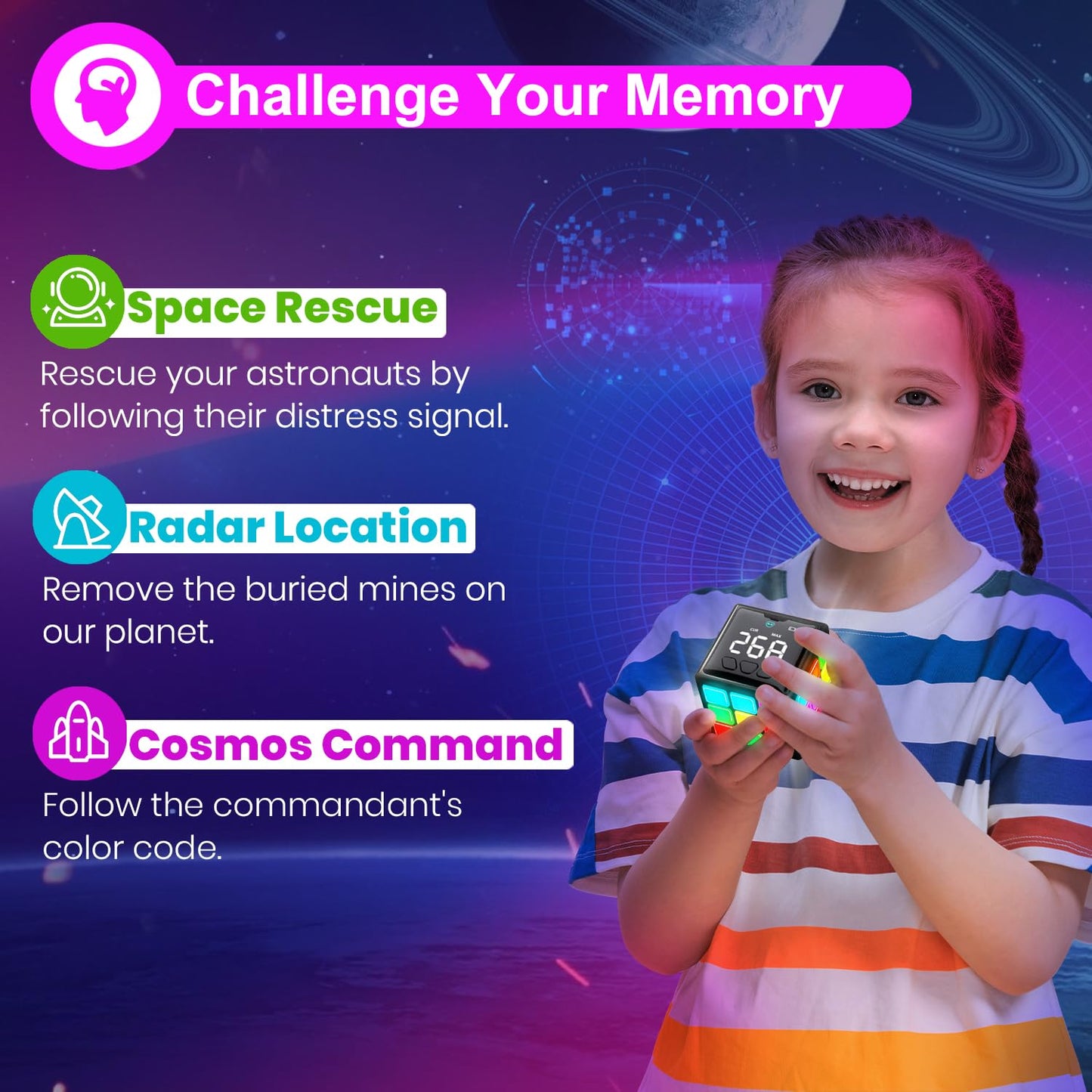 Xinbeiya Rechargeable Handheld Game Cube - 15 Fun Brain & Memory Games, Black, Medium, Ideal Gift for Kids 6-12+ Years Old