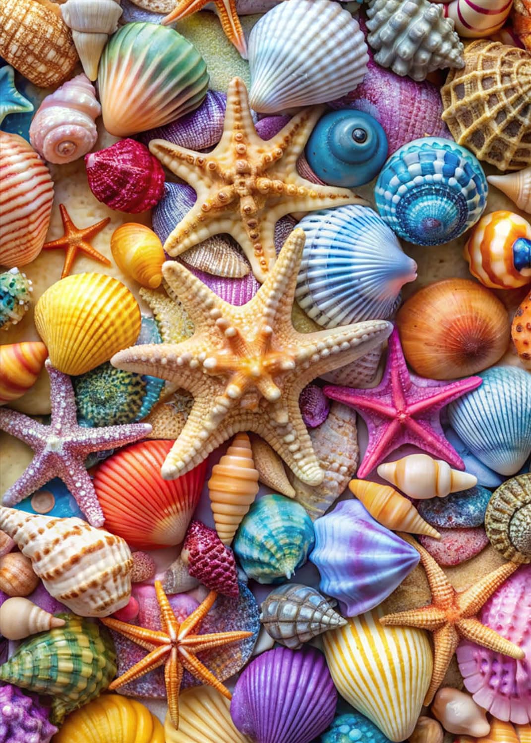 Jigsaw Puzzles for mature-themeds 1000 Pieces-Colorful Seashell and Starfish  1000 Piece Puzzle for mature-themeds with Letter on Back No Dust  with 1:1 Poster(27.6x19.7)