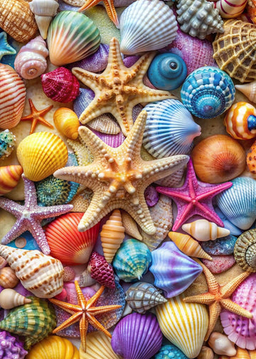 Jigsaw Puzzles for mature-themeds 1000 Pieces-Colorful Seashell and Starfish  1000 Piece Puzzle for mature-themeds with Letter on Back No Dust  with 1:1 Poster(27.6x19.7)