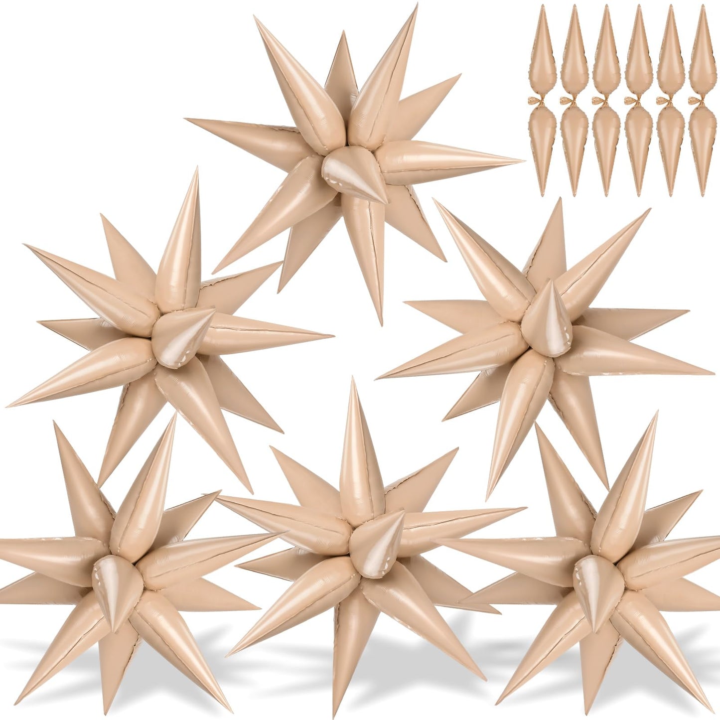 72 Pcs Caramel Star Balloons, Big 26 Inch Foil Starburst Balloons, Explosion 12 Point Cone Balloons Large For Wedding Anniversar