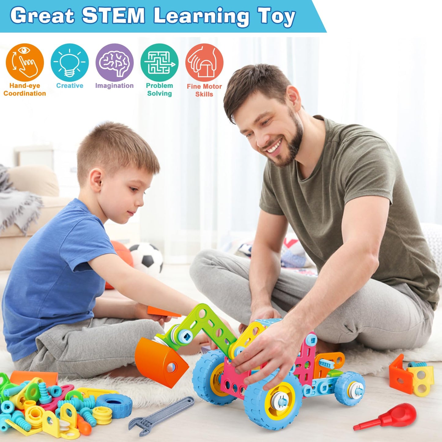 Moontoy Stem Toys For 3 4 5 6 7 8+ Year Old Boy Easter Gifts Easter Basket Stuffers, Toddler 3-5 Block Stem Kits Building Toys For Kids Ages 4-8 5-7 6-8 4-6 8-12 Erector Set Creative Activities 118Pcs