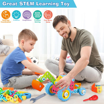 Moontoy Stem Toys For 3 4 5 6 7 8+ Year Old Boy Easter Gifts Easter Basket Stuffers, Toddler 3-5 Block Stem Kits Building Toys For Kids Ages 4-8 5-7 6-8 4-6 8-12 Erector Set Creative Activities 118Pcs