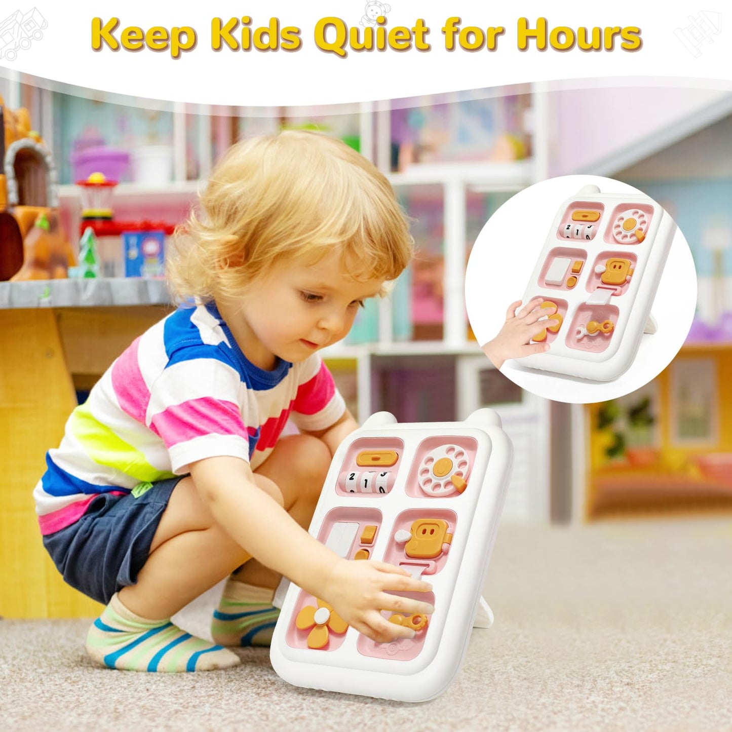 Topsolid Montessori Toys For 1 Year Old Girl, Sensory Toys For Toddlers 1-3, Travel Toys For 12-18 Months Baby, Busy Board For Learning Fine Motor Skills, 1St Birthday Gifts For Boys & Girls - Pink