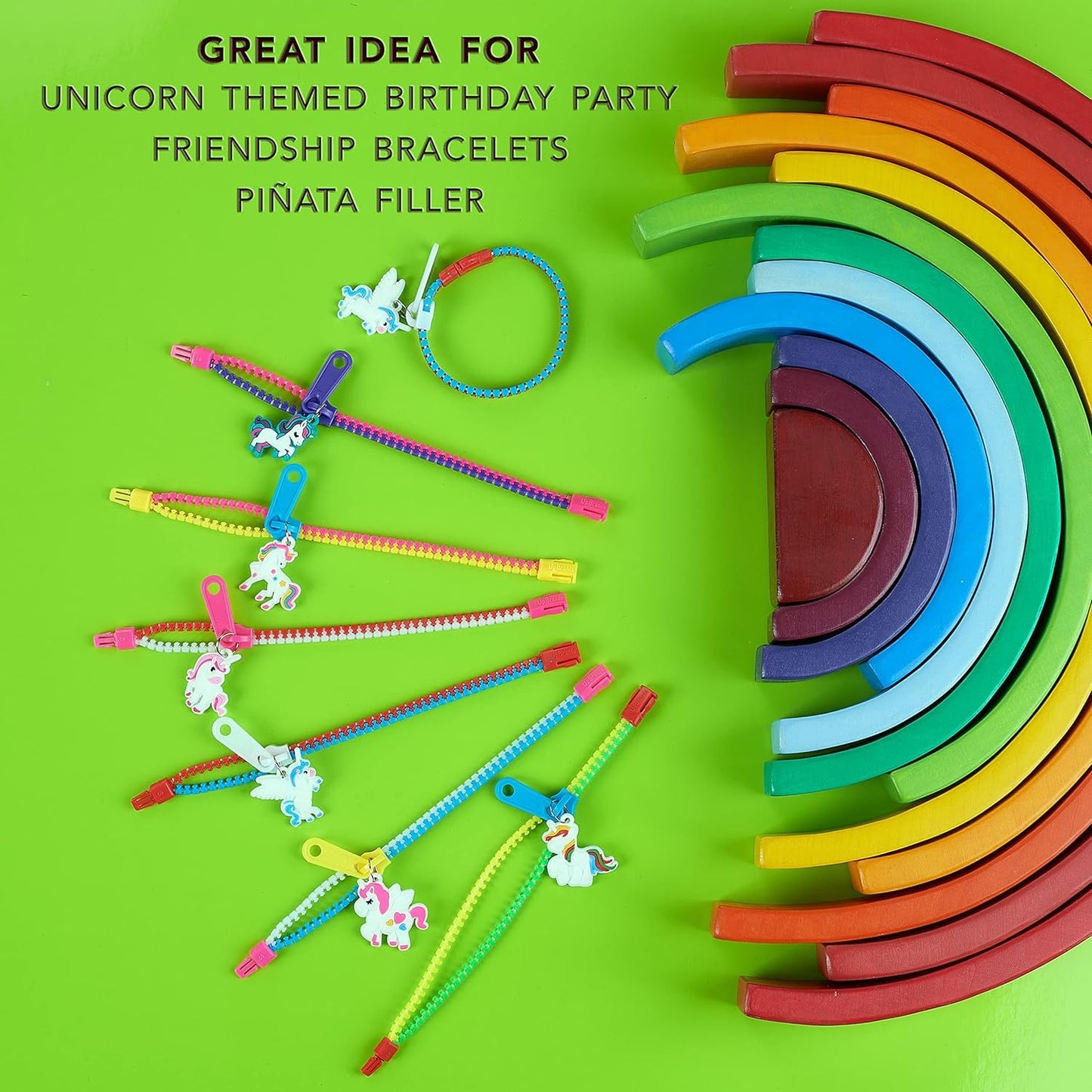 UpBrands Unicorn Valentine Gifts For Kids Zipper Bracelets Bulk Set, Kit for Unicorn Birthday Party, Goodie Bags & Stuffers, Per