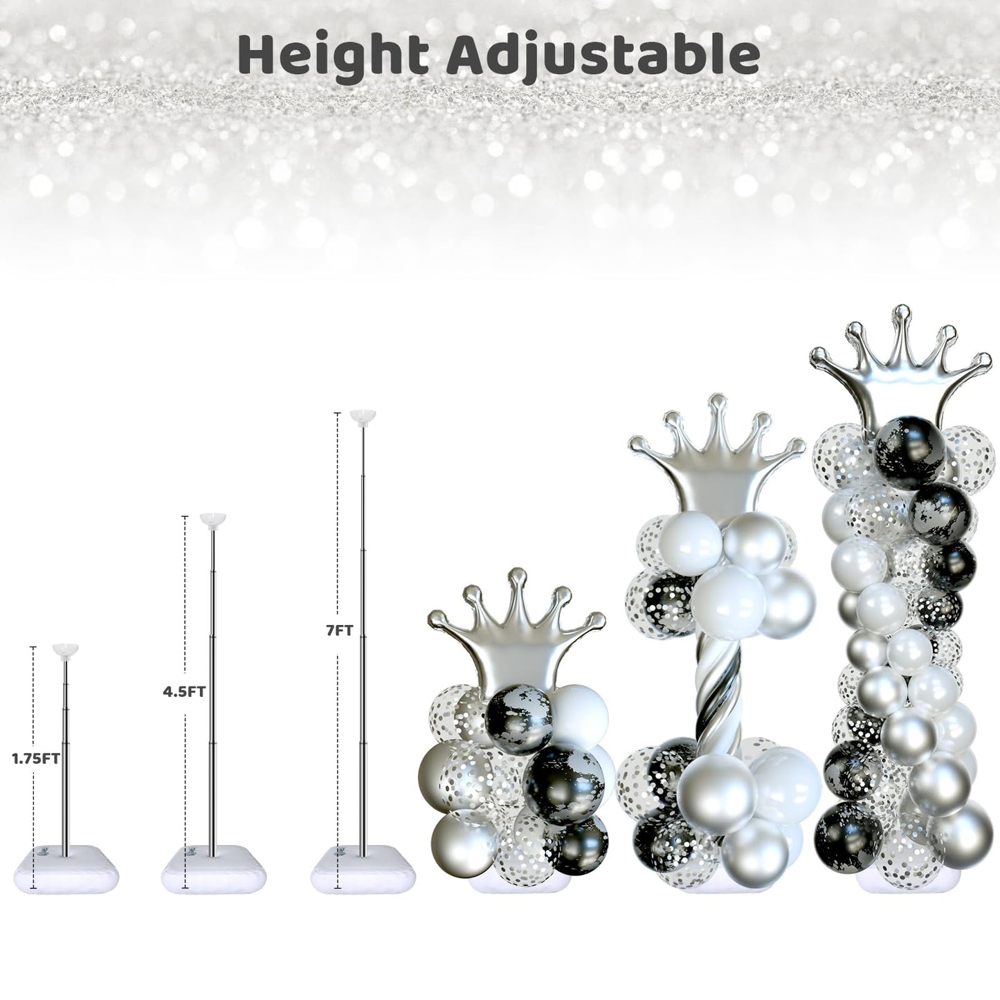 SINBEE Balloon Arch Stand Set of 4, 7ft Adjustable Metal for Party & Wedding, Silver, Model 02