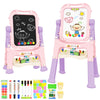 Amagoing Easel For Kids, Adjustable Standing Art Easel For Toddler, Double Magnetic Drawing Board With Painting Supplies For Lit