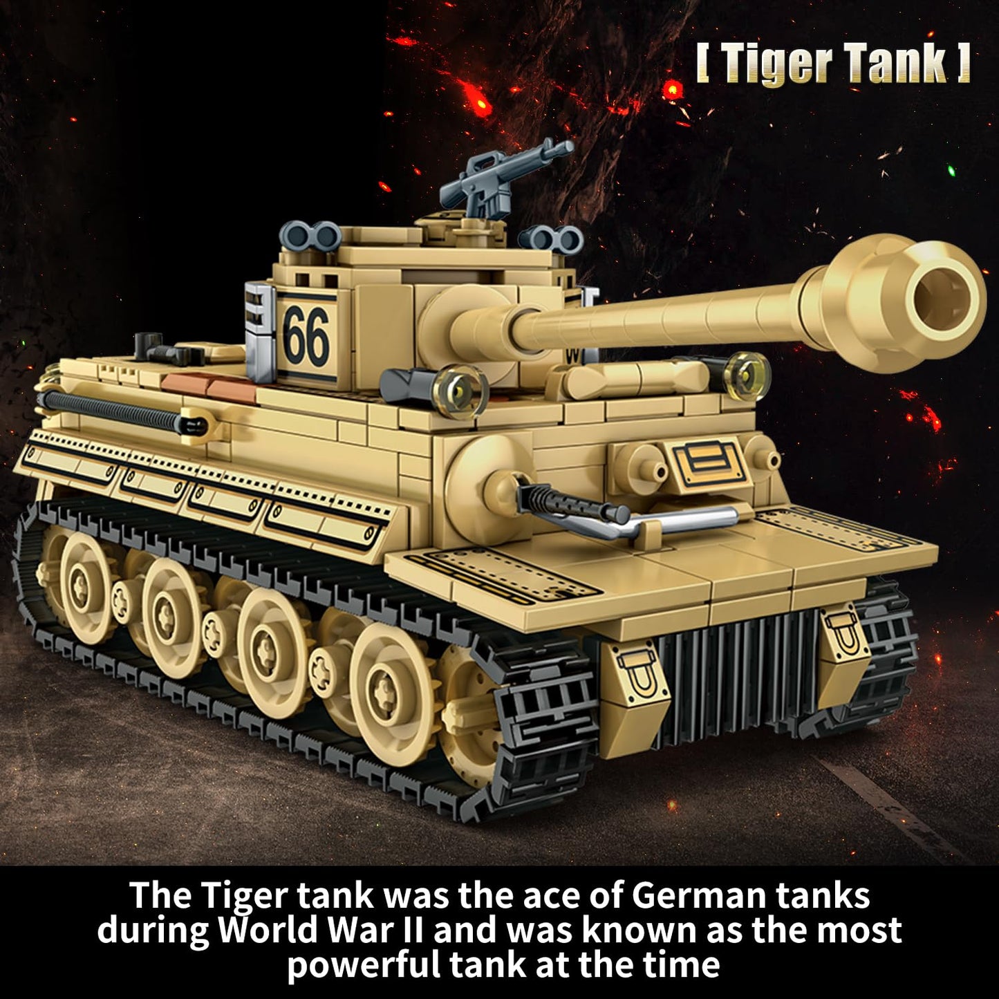 WINGIFT WW2 Army Tanks Building Set, 1030 Pieces, German Panzer 38T & Tiger Tank, Plastic, Yellow, Model 66005, Gift for Teens & Adults