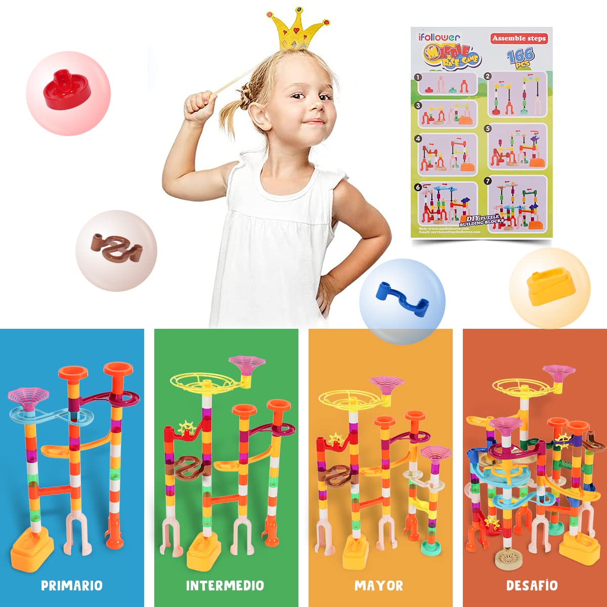 166 Pcs Marble Run, Upgraded Marbles Run Kit For Kids Stem Toys With Glow Marbles, Beginner Marble Race Track Set With Colorful