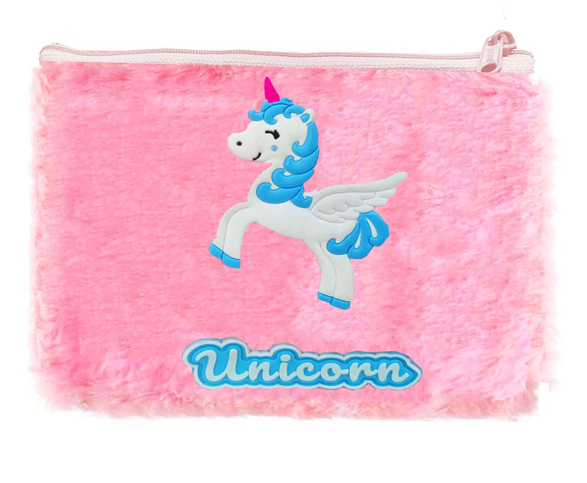 Kobbet Unicorn Fur Pouch Pencil Case School Stationery Zipper Closure Pouch For Girls Large Capacity Unicorn Fur Pouch A5 Size P