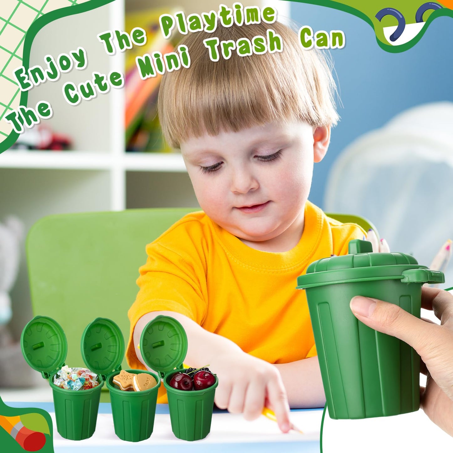 Zubebe 24 Pcs Green Mini Trash Can Mini Toy Garbage Can Small Desktop Trash Bin with Lids for Trash Party Favor Garbage Truck Bi