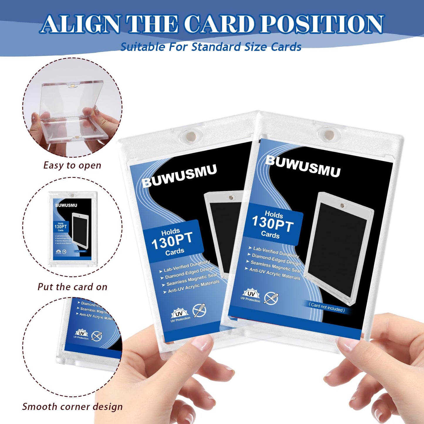 50 Pcs 130 Pt Acrylic Magnetic Card Holders One Touch Card Holder Clear Card Protectors Hard Plastic Magnetic Card Case for Sports Baseball Trading Card Storing Displaying(2.5 x 3.54 Inch)