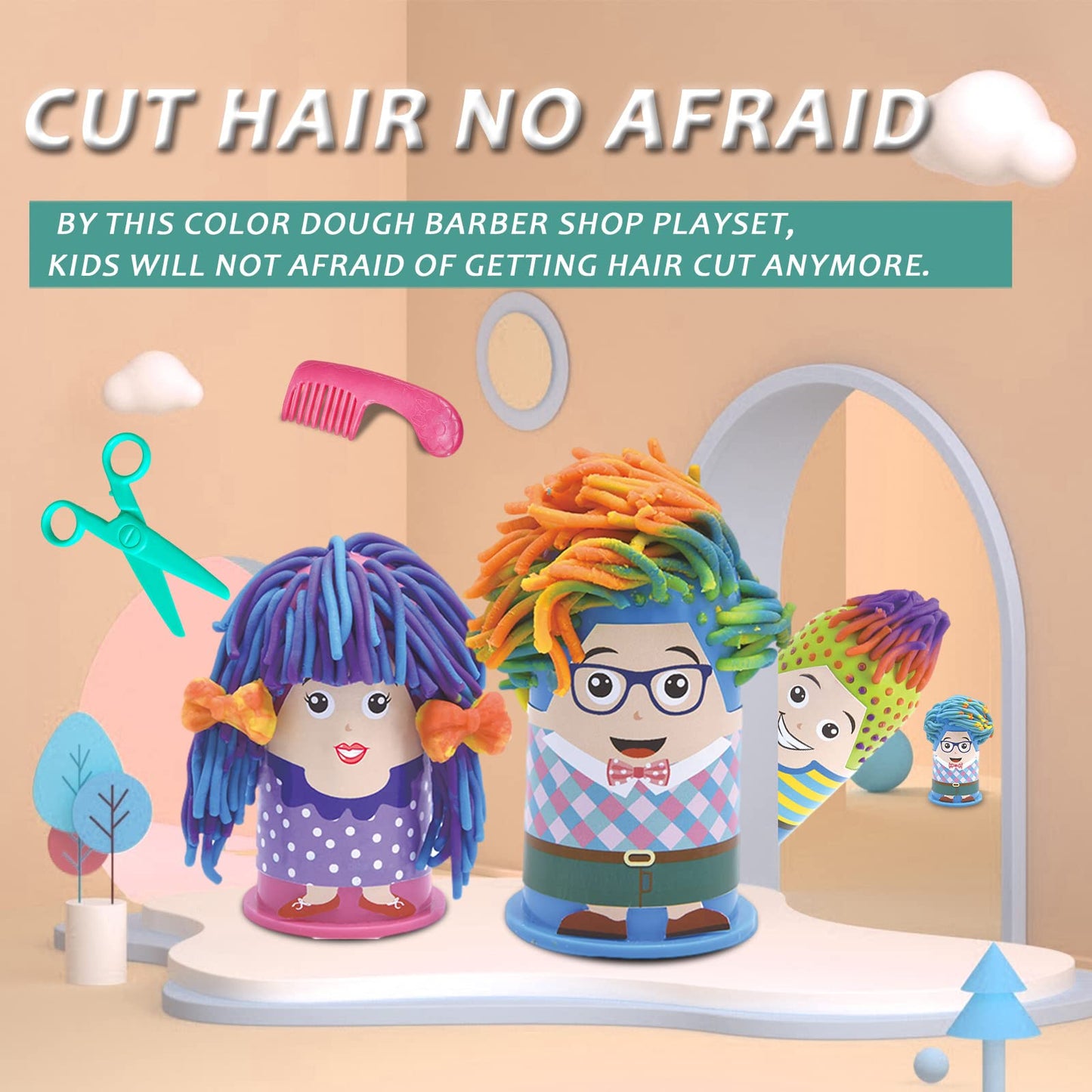 GOVOY Play Clay Dough Haircut Salon PlaySet Crazy Cuts Stylist Hair Salon Barber Shop Pretend Play Toy Kit for Kids 3+ Boys and