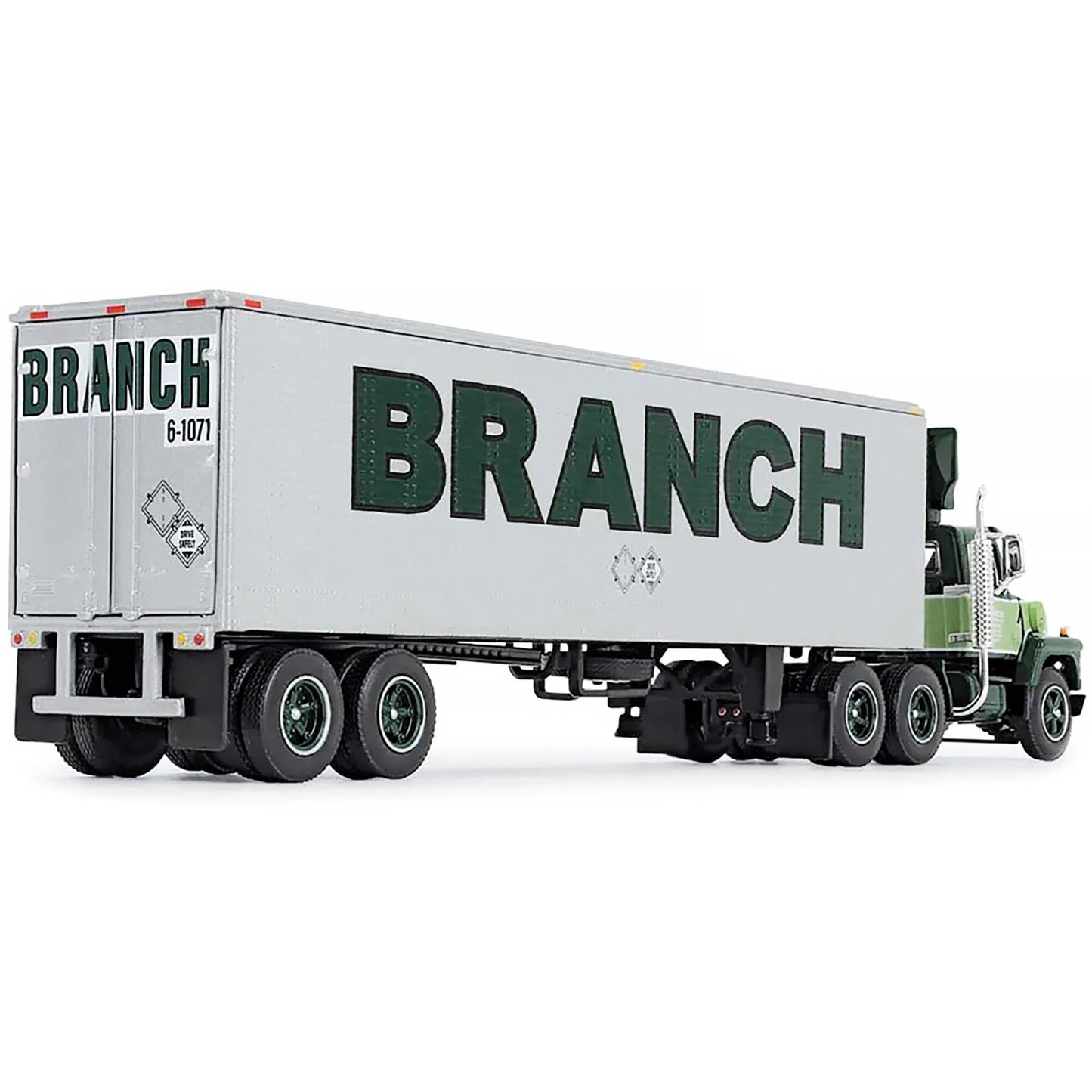 Ford Lt-9000 Day Cab With Vintage 40' Dry Goods Tandem-Axle Trailer Green ''Branch Motor Express'' 1/64 Diecast Model By Dcp/Fir
