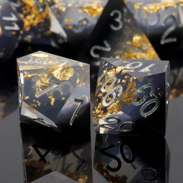 PJOY DND Sharp Edged Dice Set, 7pcs Teal Rosegold Foil Liquid Core DND Dice Set Resin D&D Polyhedral Dice with Dice Case for Rol