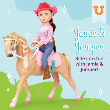 Glitter Girls 14 Jaime Doll with Jumper Horse - Equestrian Doll in Pink Outfit & Tan Horse with Saddle for Girls 3+ Years Old