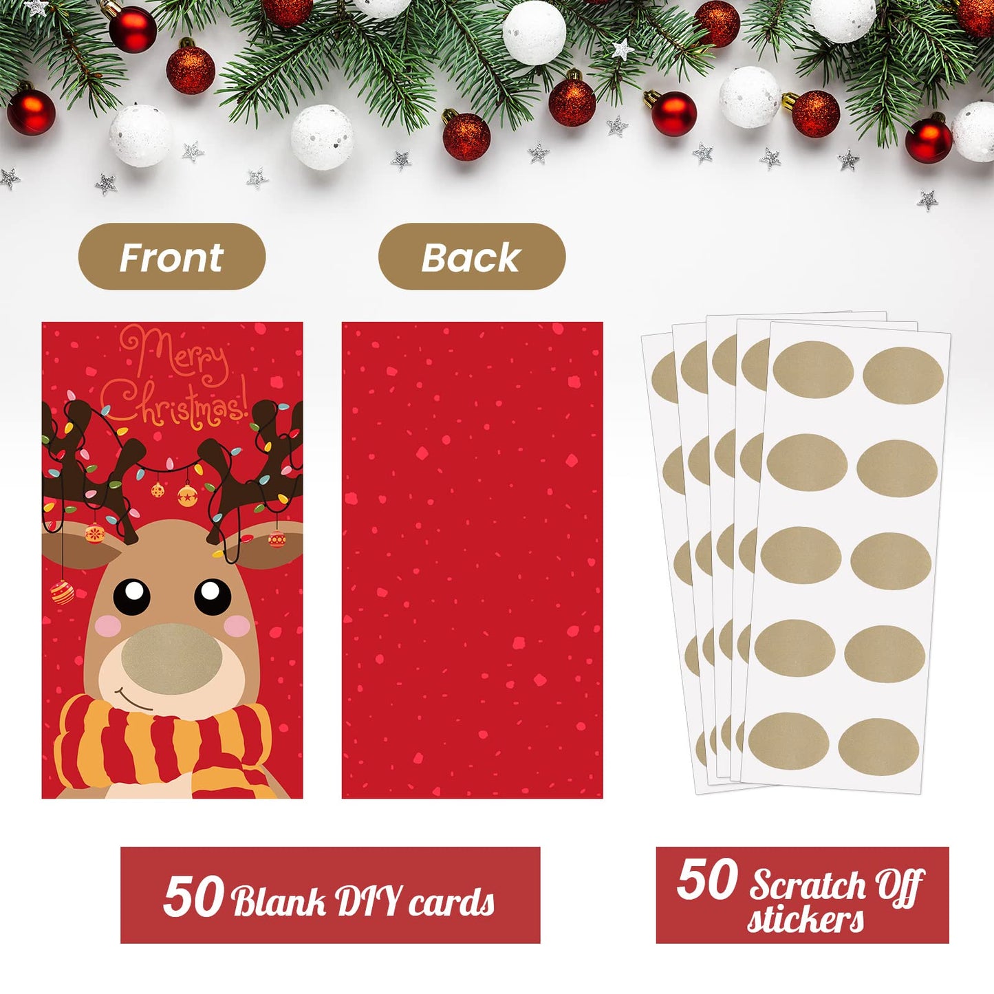 Outus 50 Pieces Christmas Scratch Off Cards Stickers Christmas Hawaii Party Games Vouchers Festive Raffle Tickets Holiday Business Prize Drawings For Kids Adults Families Events Groups (Elk)