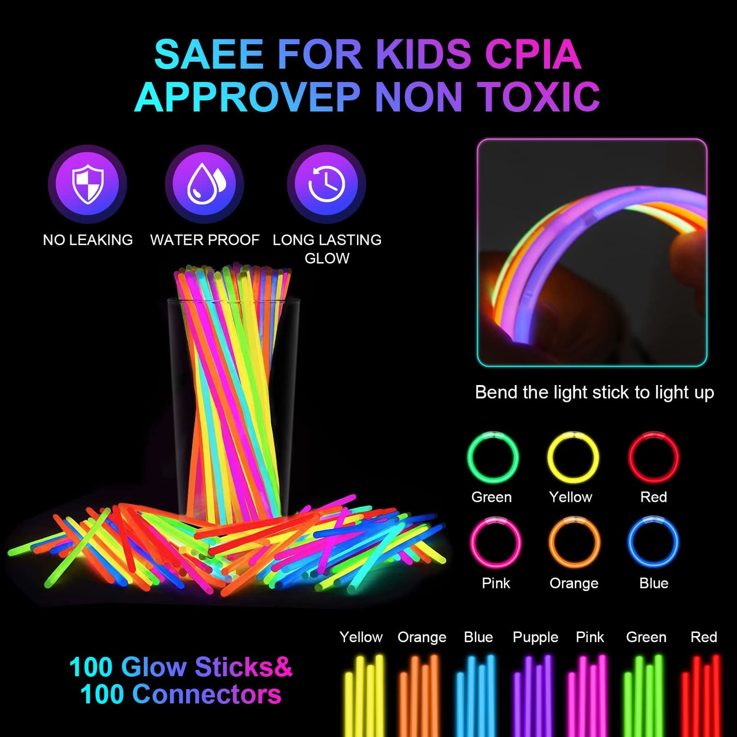 Shqdd260 Pcs Glow In The Dark Party Supplies, Glow Sticks Glasses Favors, 20Pcs Foam Glow Sticks, 20Pcs Led Glasses, 20Pcs Bunny