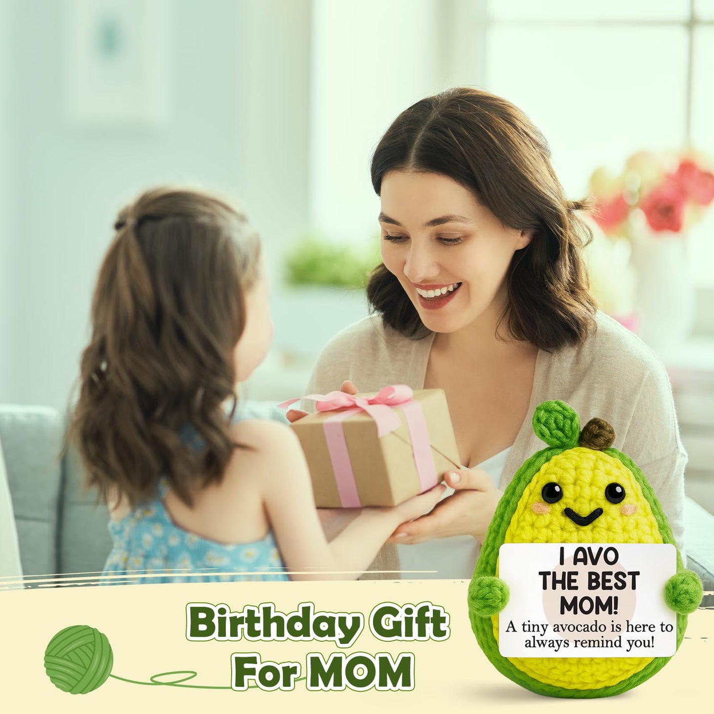 GiftMark Mom Gift from Daughter Mothers Day Decor Positive Crochet Avocado Funny Emotional Cheer Support Crochet Mini Handmade Birthday Gifts for Mom Women