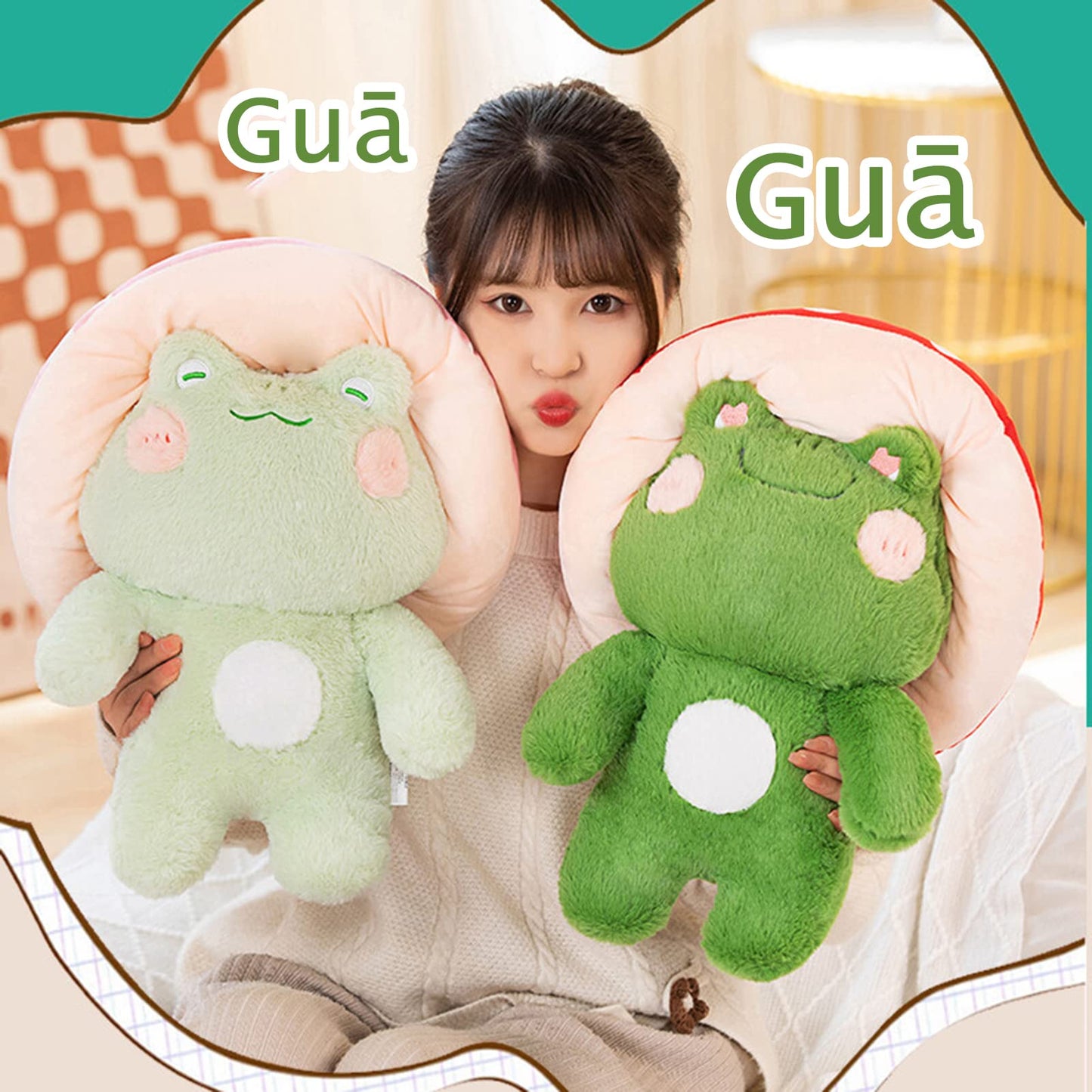 Enivtfz Frog Plush Toy - 10" Light Green Stuffed Animal with Red Mushroom Hat - Kawaii Gift for Kids and Adults