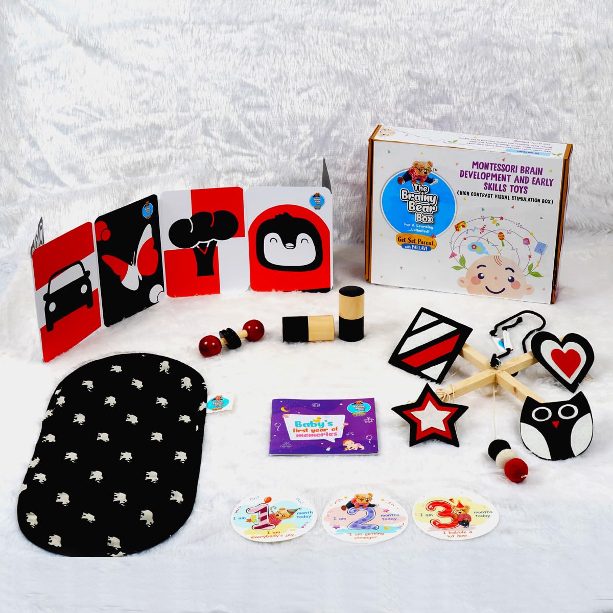 Brainy Bear Subscription Box 1 (03 Months) | Birthday Gifts  Learning Toys For Babies | Early Child Development, Sensory Learn