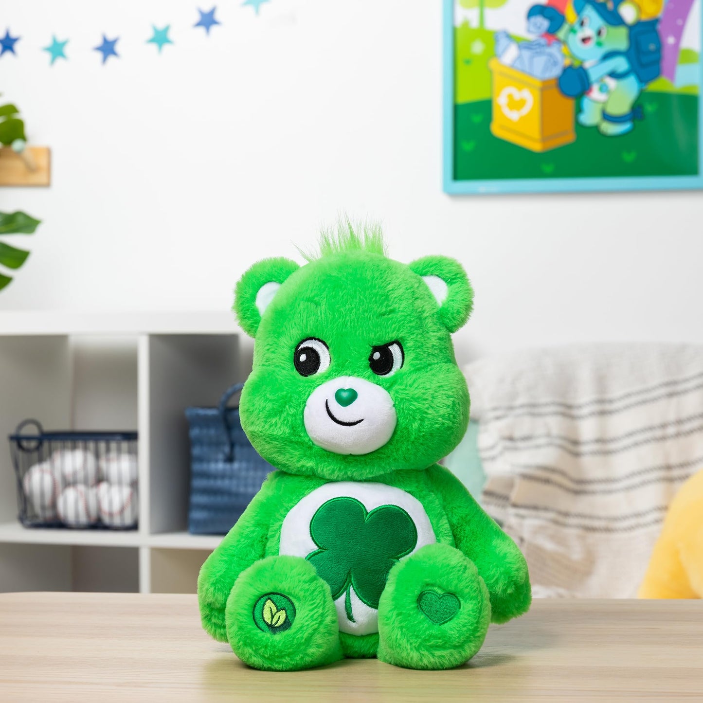 Care Bears Good Luck Bear Plushie - 14" Green Stuffed Animal - Soft Fabric Toy for Ages 4+ - Perfect Gift for Boys and Girls