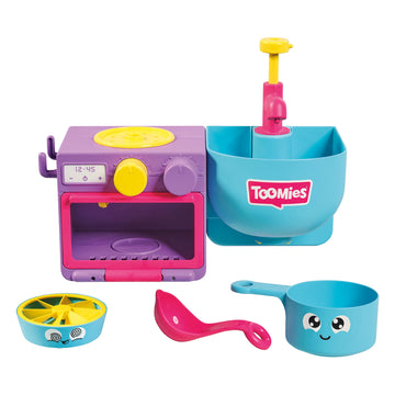 Toomies E73264 Bubble & Bake Bathtime, Bath Toddlers, Kitchen Themed Bubble Making Toy, 2 in 1 Set, Kids Water Play Suitable for