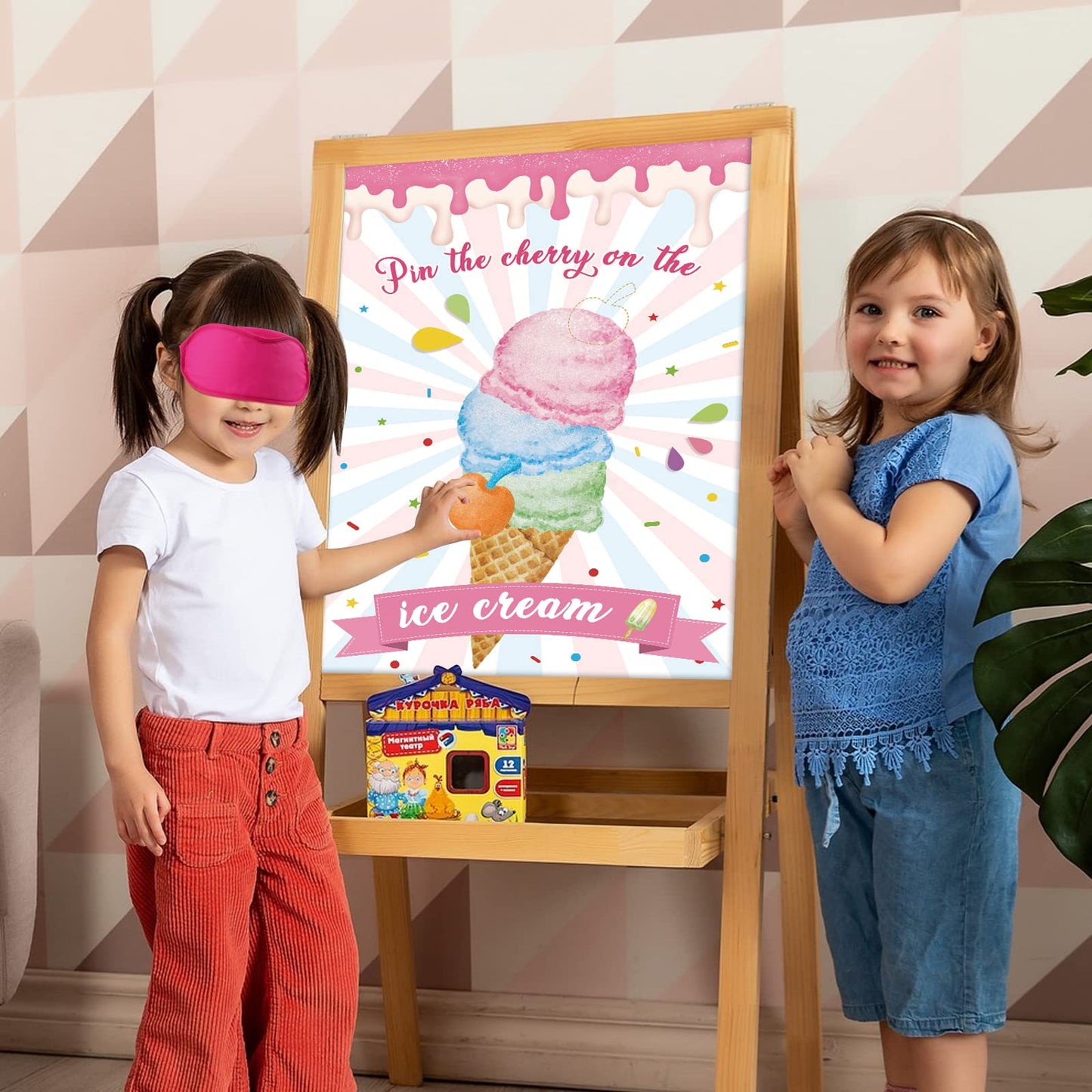Hooqict Pin The Cherry On The Ice Cream Game Birthday Party Games For Kids Ice Cream Theme Party Decorations Supplies For Girls, Large Ice Cream Poster With 36 Cherry Stickers Wall Decor