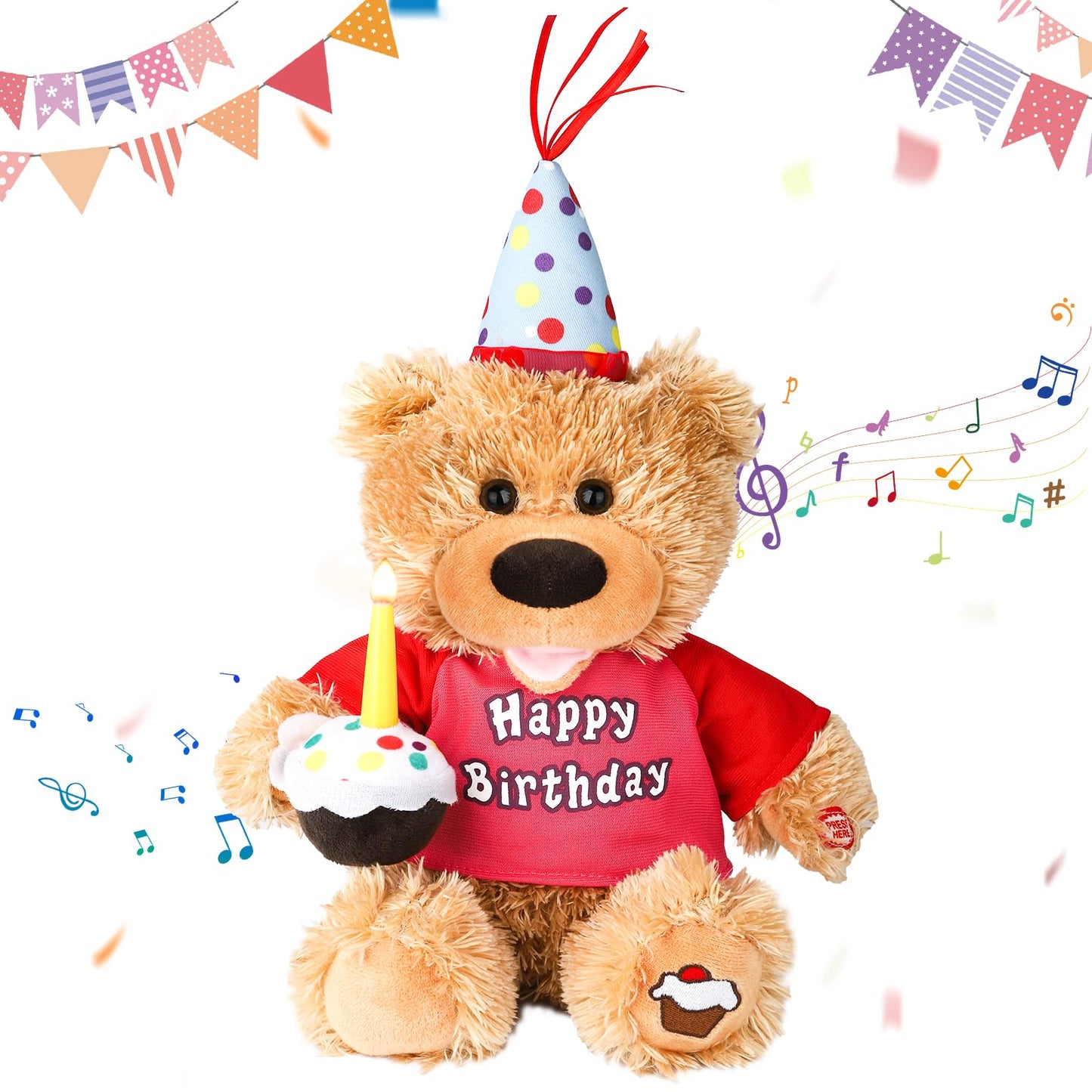 Humor Ted Birthday Gifts Baby Toys Teddy Bear Stuffed Animals Dancing Singing Musical Plush Electric Toy With Cupcake Light Up L