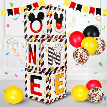 Toniful Mouse 1St Birthday Party Supplies Red Yellow Black Balloon Box With Letters