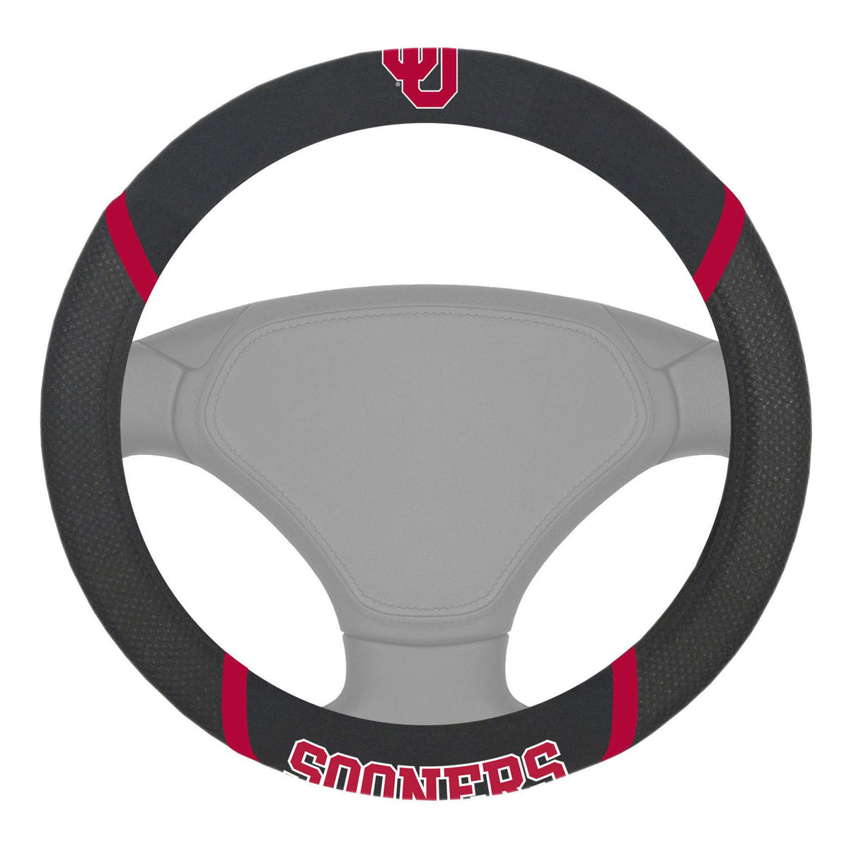 FANMATS 14921 Oklahoma Sooners Embroidered Steering Wheel Cover Black 15 x 15
