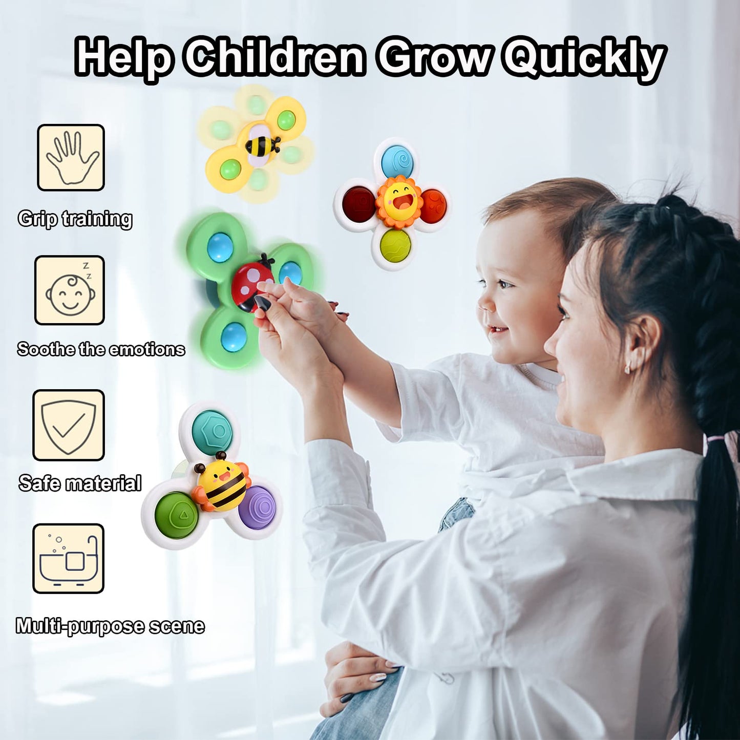 Suction Cup Spinner Toy For Baby - Suction Cup Fidget Spinner Toys Bath Toys Window Spinning Top Baby Toys 12-18 Months Christmas Birthday Gifts For 1 2 3 Boys Girls Sensory Toys For Toddlers 1-3