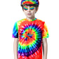 Inrajoper Boys 4 Pcs Hippie Costume Accessories Set 60S 70S Colorful Kids Fun Tie Dye T-Shirt For Theme Party 11-12 Years Multic
