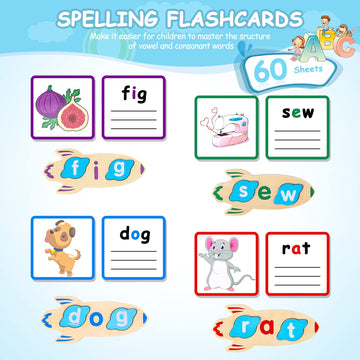 Umyqaq 143Pcs Wooden Cvc Word Game, Writing & Spelling Flash Cards, Kindergarten Homeschool Supplies, Alphabet Puzzle Montessori