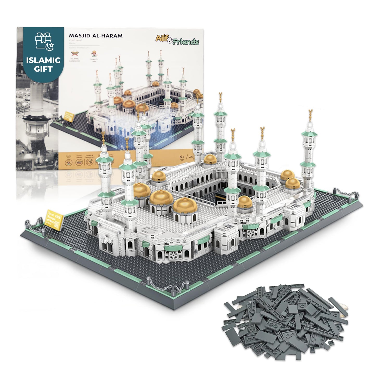 Alif and Friends Masjid Al Haram Building Blocks Set - 2000+ Pcs, Standard Size, White, Model 8210, Perfect Eid Gifts for Kids