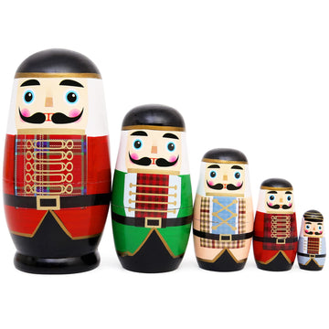Moonmo 5pcs Beautiful Nutcracker Handmade Wooden Nesting Dolls Nesting Wishing Dolls Nutcracker Matryoshka Traditional
