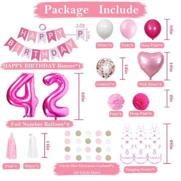 Sweet 42Nd Birthday Decorations For Women, Pink And White 42 Happy Birthday Balloons,42Nd Birthday Party Supplies Including Pink