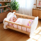 Babeside 2 Pcs Baby Doll Bedding Set For 12-15 Inch Dolls, Pink Polka Dot Baby Doll Blanket And Pillow Set With Cute Moon & Star