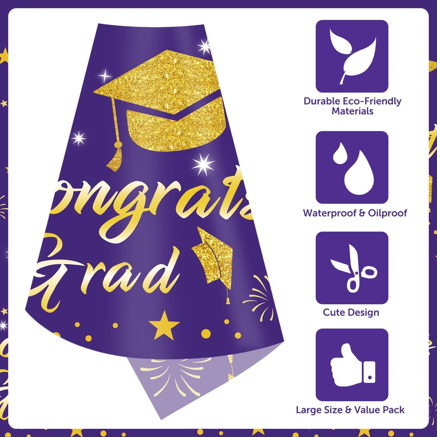 Graduation Tablecloth Party Decorations 2024, 3 Pack Purple Large Size 54''X108'' Congrats Grad Disposable Rectangle Table Cover