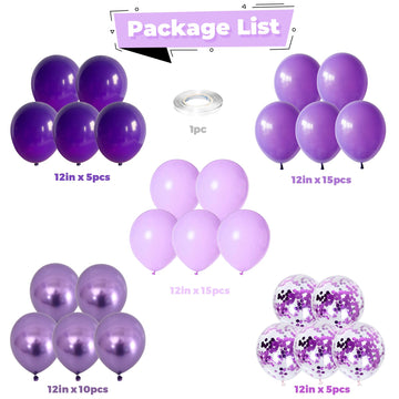 Purple Balloons Set Metallic Purple Balloon 50Pcs 12Inch Pastel Purple Latex Helium Balloons With Purple Confetti Dark Purple La