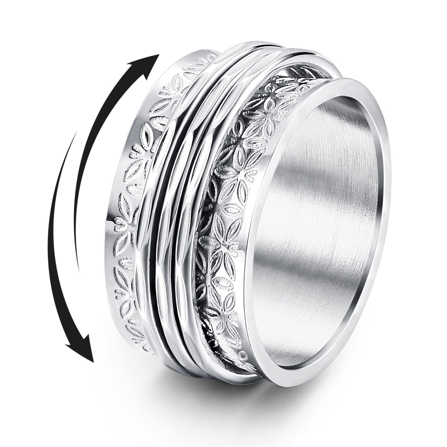 Magitaco Spinner Rings Stainless Steel Anxiety Rings Moon Star Flower Lunnar Phase Fidget Rings For Anxiety For Women Men